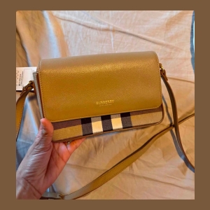 Burberry Leather Wallet on Chain with Check Pattern - Tan with Burberry Check