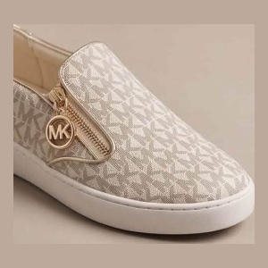 Michael Kors Slip-on Sneaker - Beige Monogram with Gold Trim - Size 7.5 US