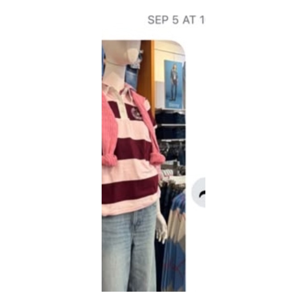 Fashion Brand Striped Rugby Polo Shirt - Light Pink and Burgundy Striped - Size medium