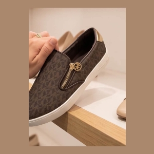 Michael Kors Monogram Slip-On Shoe with Zipper - Dark Brown Monogram - Size 7.5 US