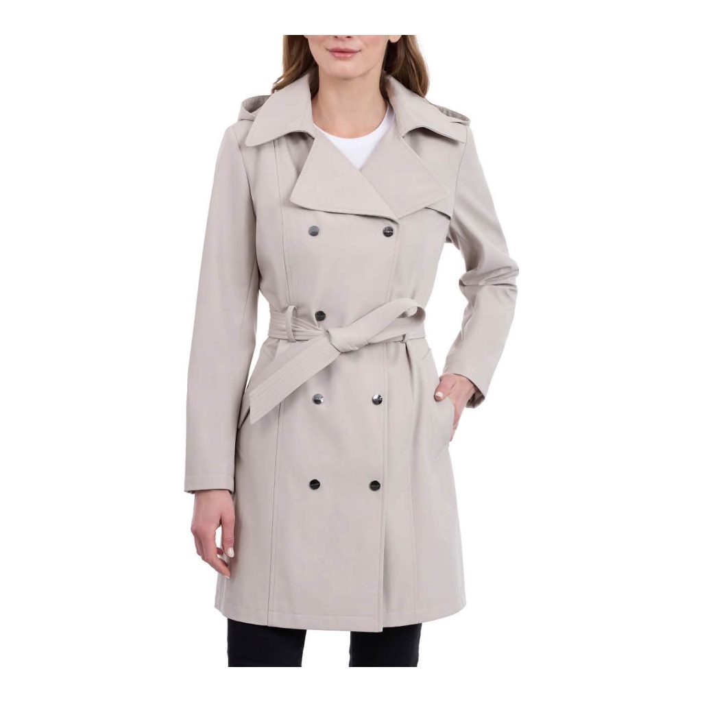 Calvin klein Double-Breasted Trench Coat with Belt and Hood - Beige - Size medium