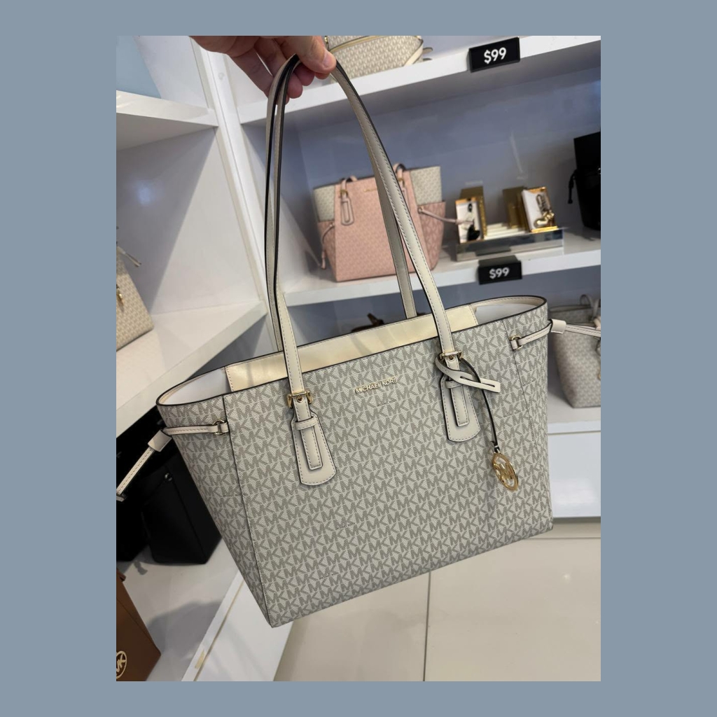 Michael Kors MK Monogram Tote Bag - Beige/Cream with Grey Monogram
