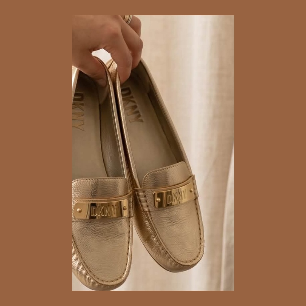 DKNY Metallic Loafers with Logo Buckle - Gold - Size 11
