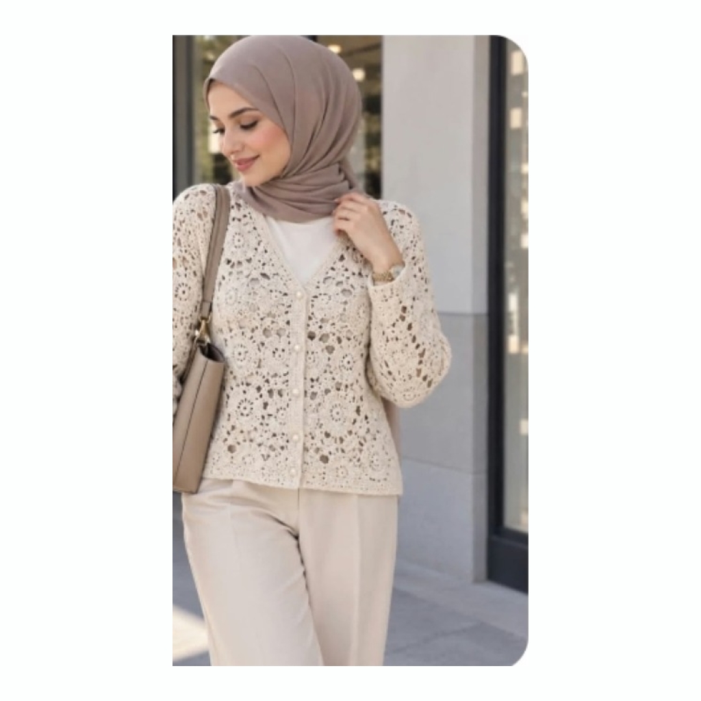 Unbranded Crochet Cardigan - Cream - Size XL