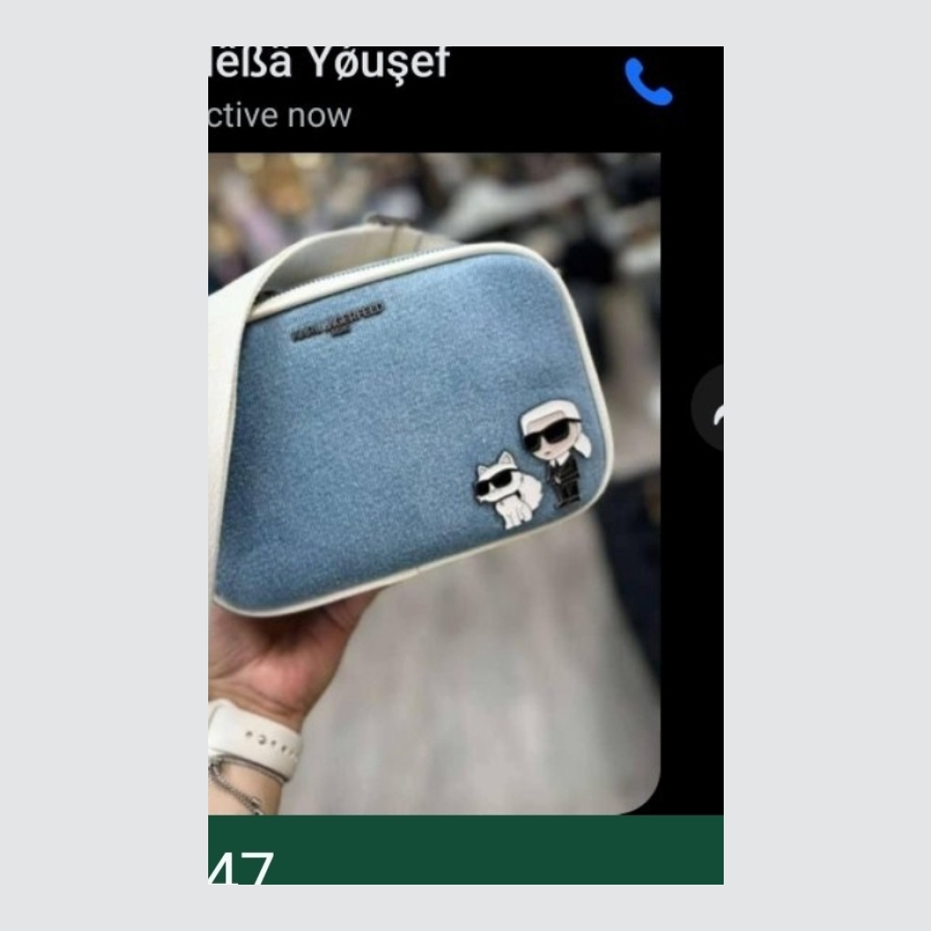 Crossbody Bag with Karl Lagerfeld and Choupette Appliques - Light Blue (Denim)