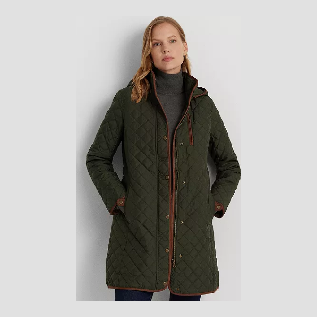 Lauren Ralph Lauren Quilted Hooded Jacket - Dark Green - Size medium