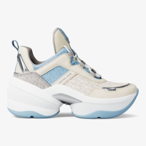 Michael Kors Outlet Olympia Mixed-Media Trainer - LIGHT SKY - Image 3