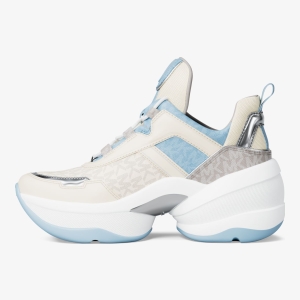 Michael Kors Outlet Olympia Mixed-Media Trainer - LIGHT SKY - Image 4