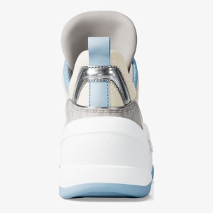Michael Kors Outlet Olympia Mixed-Media Trainer - LIGHT SKY - Image 5