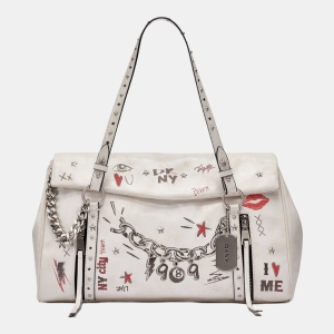 DKNY SKYE MEDIUM GRAFFITI SATCHEL - Marshmallow
