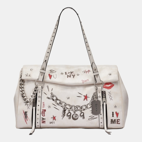 DKNY SKYE MEDIUM GRAFFITI SATCHEL - Marshmallow